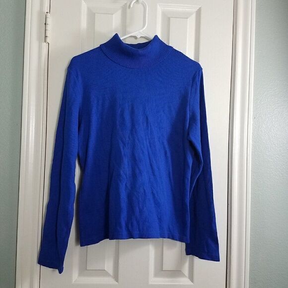 Rafaella XL Ribbed Royal Cobalt Blue Long Sleeve Turtleneck Pullover - Picture 4 of 13